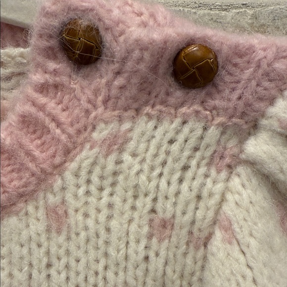 LoveShackFancy Cashmere Pink and White Patterned Women's  Alpaca Sweater - Picture 3 of 10